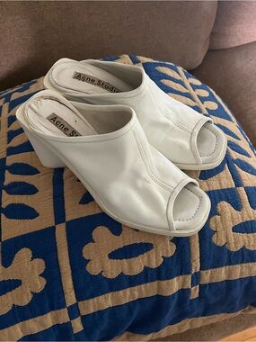 Acne White Leather Mules
